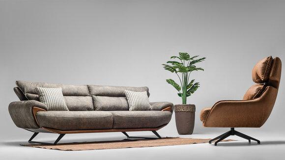 Stoffsofa Gruppe Dreisitzer Sofa Sessel Counch Polstersofa Grau Set