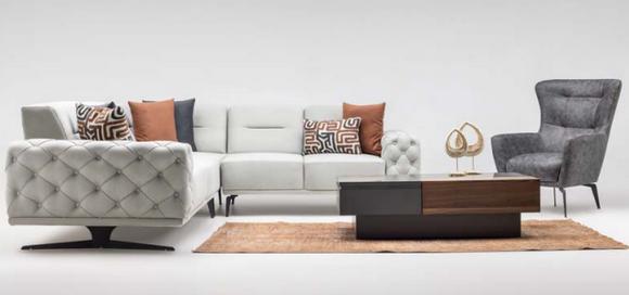 Gruppe Ecksofa L form Polstersofa Stoffsofa Couch Grau Sessel Stoff