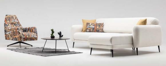 Eckgarnitur Ecksofa L form Stoffsofa Couch Sofa Beige Drehsessel Set