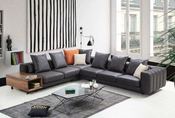 Eckgarnitur Ecksofa L form Polstersofa Stoffsofa Couch Grau Sofa Tisch