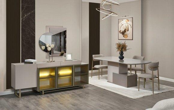 Essgruppe Esszimmer Essecke Esstisch Stühle Sideboard Holz Beige 8tlg1