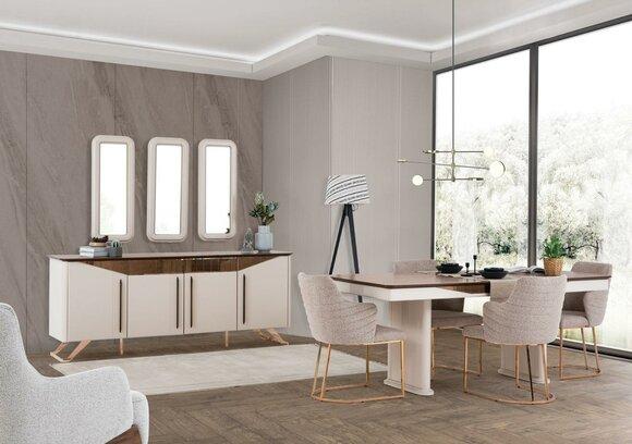 Essgruppe Esszimmer Essecke Esstisch Stühle Sideboard Holz Beige 8tlg