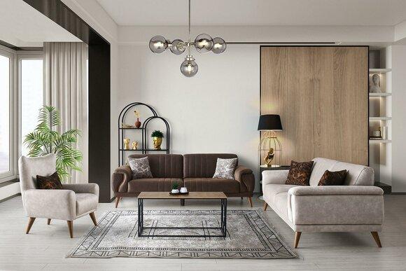 Moderne Polster Sofagarnitur Stoffsofas Textilcouchen Sessel 3tlg Set