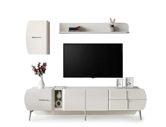 Garnitur Wohnzimmer TV Ständer Regale Sideboard RTV Lowboard Weiß