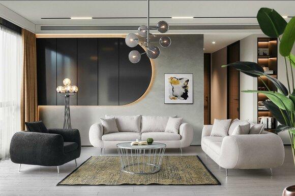 Komplette Couchgarnitur Dreisitzer Sessel Stoff Polstersofa 3tlg Weiß