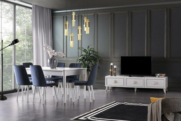 Essgruppe Esszimmer Essecke Esstisch Stühle Holz 7tlg RTV Tisch Weiß