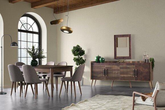 Essgruppe Garnitur Esszimmer Esstisch Stühle Holz 9tlg Braun Anrichte