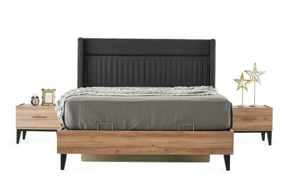 Garnitur Doppelbett Bett Nachttische Braun Schlafzimmer 3tlg Holz Set