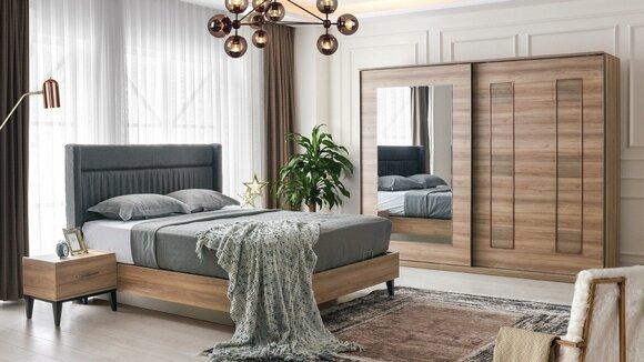 Komplette Schlafzimmer Doppelbett Nachttische Braun Bett 4tlg Schrank