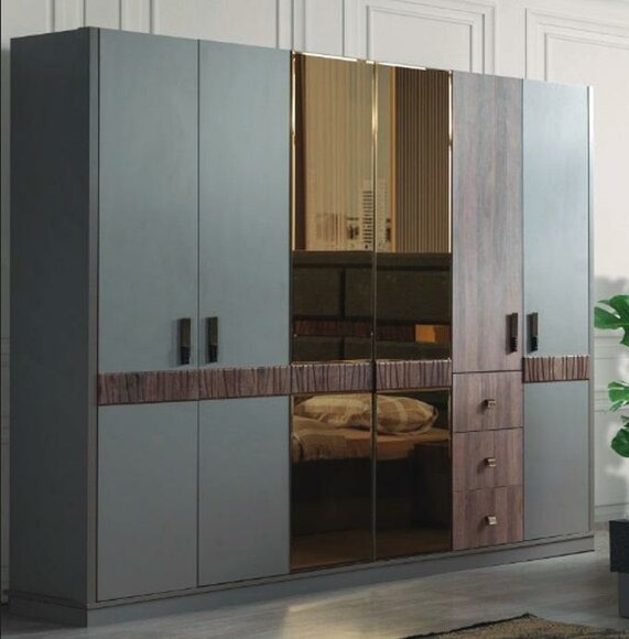 Grauer Großer Kleiderschrank Schlafzimmer Holzschränke Luxus Möbel