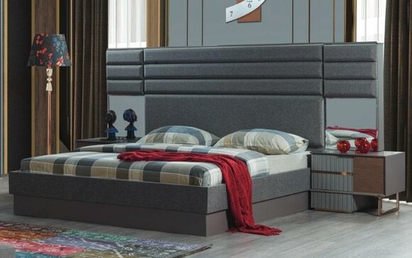 Schlafzimmer Einrichtung Luxus Doppelbett Designer Nachttische 3tlg Set