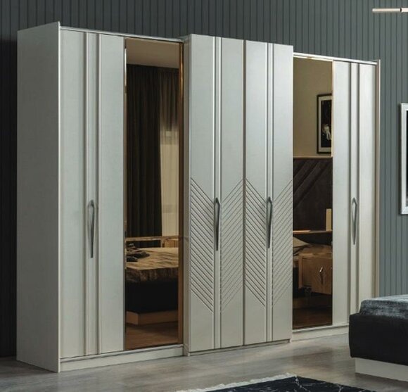 Weißer Moderner Kleiderschrank Schlafzimmer 4-türiger Holz Schrank