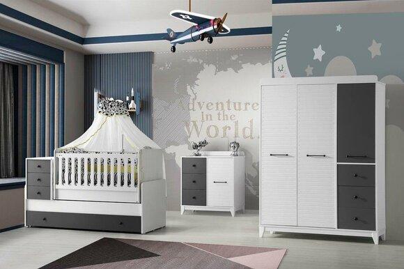 Modern Kinderzimmer Set Besteht aus Kinderbett Schrank Kommode 3tlg neu