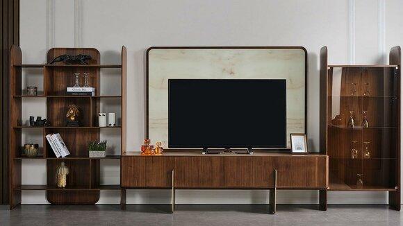 Modern Wohnzimmer Set 4tlg. Bücherschrank TV Lowboard TV Rahmen Vitrine