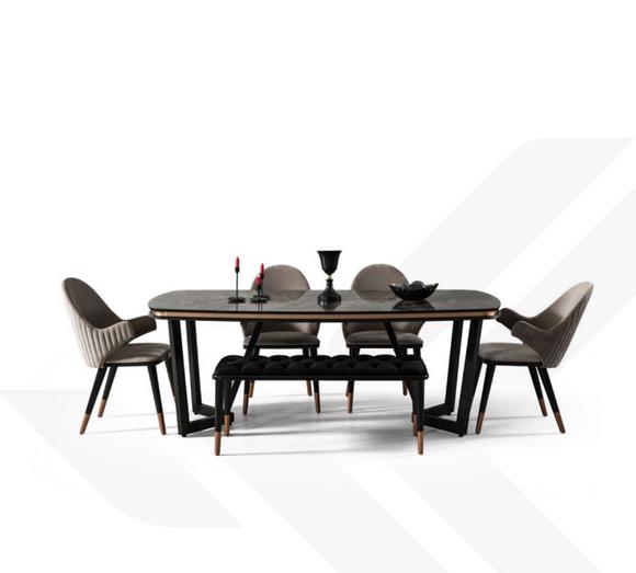 Esszimmer Set Besteht aus Esstisch+4x Stühle Schwarz Farbe 6tlg.