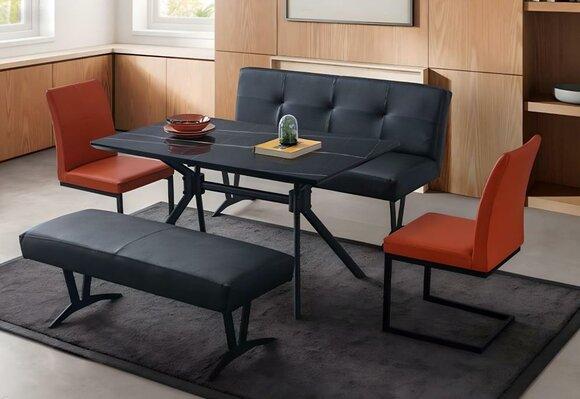 Exklusive Esszimmer Möbel Designer Leder Bank 2x Polster Stühle 5tlg