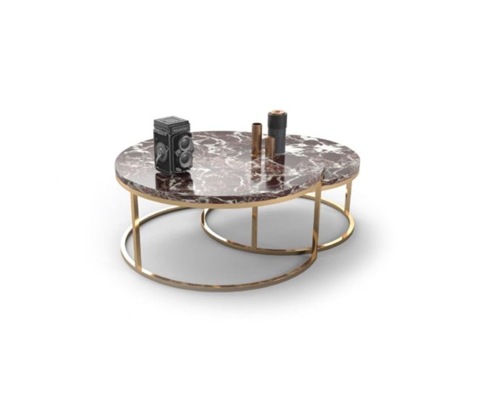 Luxus Marmor Couchtisch + Beistelltisch Set Runde Wohnzimmer Tische 2tlg