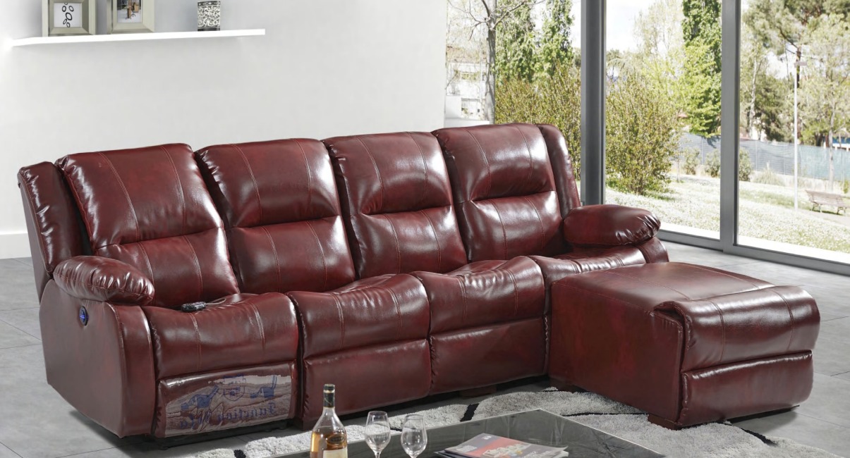 Sofa 4 Sitzer Polster Kunstleder Wohnlandschaft Sofas Pouffe Luxus Möbel Neu