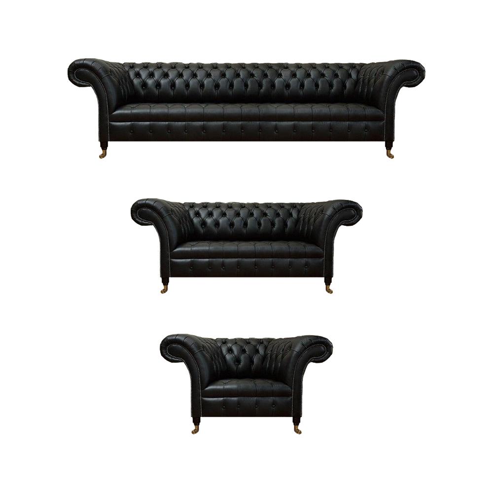 Wohnzimmer Sofagarnitur Schwarz 3tlg Luxus Design Chesterfield Neu