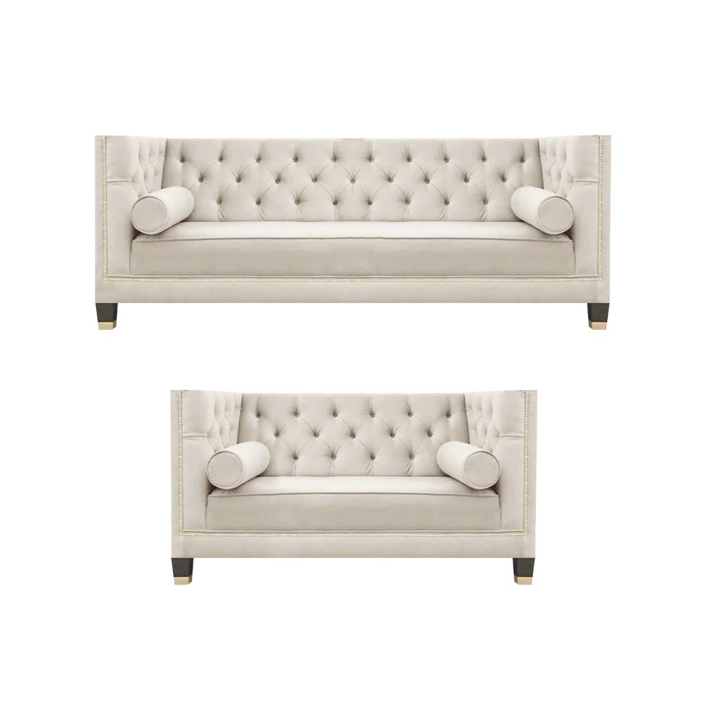 Wohnzimmer Weiß Chesterfield Sofas Dreisitzer + Zweisitzer Couch Garnitur 3+2