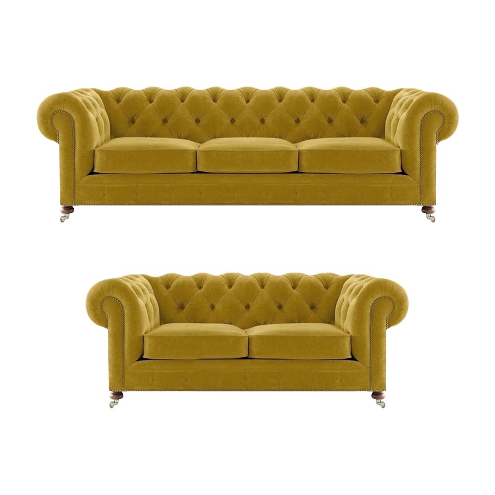 Chesterfield Gelb Wohnzimmer 2x Sofas Garnituren Couch Luxus Polstermöbel