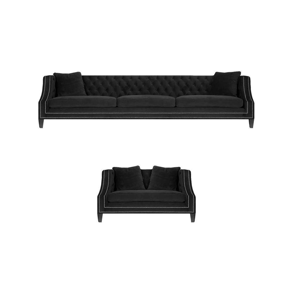Garnitur Sofa Set 2tlg Chesterfield Schwarz Sessel Sofa Couch Dreisitze 3+1