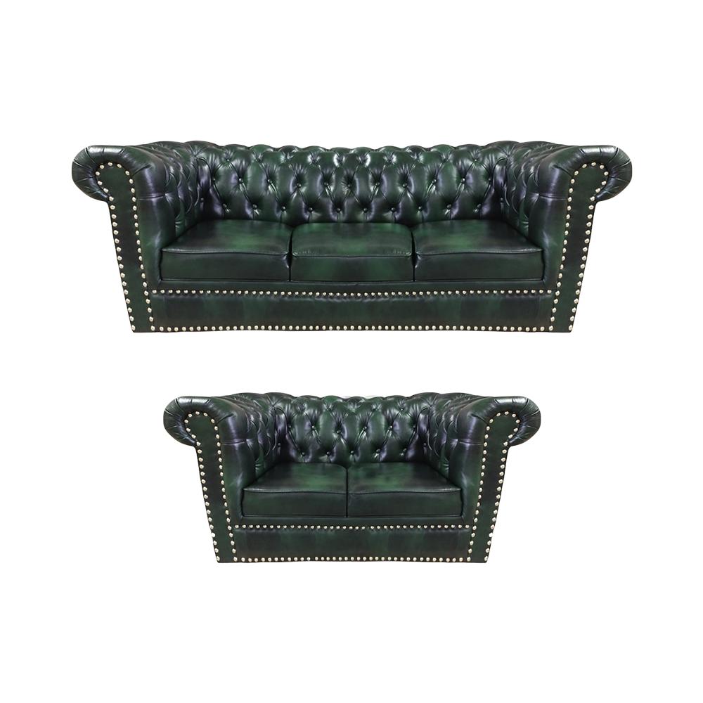 Design Grün Modern Sofagarnitur Wohnzimmer 2tlg Chesterfield Ledersofa