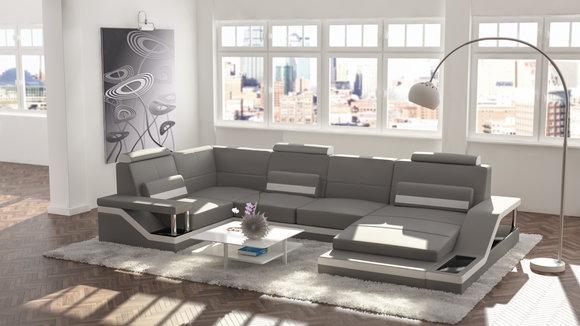 Wohnlandschaft Sofa Polster Couch Ecke Ecksofa Garnitur Textil Stoff Leder