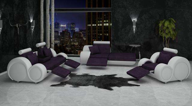 Sofa Garnitur Leder & Textil Stoff + USB,Sofagarnitur 3+Chaise+1 Wohnlandschaft