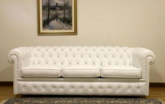 Design Chesterfield Sofagarnitur 3-Sitzer Leder Couch Weiß Polster
