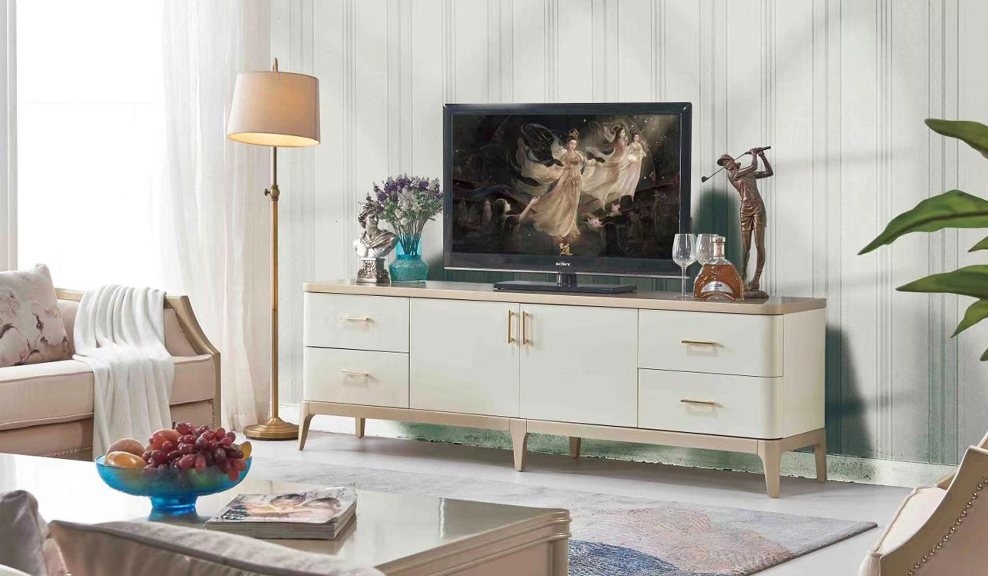 TV Schrank Lowboard Möbel Schränke Wohnzimmer Sideboard Weiß Kommode