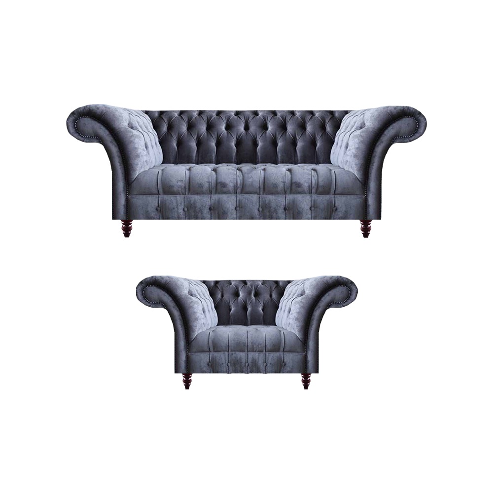 Klassisch Graue Chesterfield Möbel Wohnzimmer Einrichtung 2x Edle Sofas