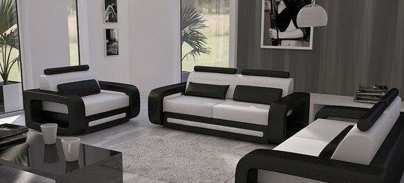 Sofagarnitur Davos Sofa Couch Polster Leder Couchen Sofas 3+2+1 Set