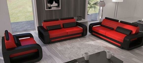 Sofagarnitur Sofa Couch Polster Leder Couchen Sofas 3+2+1 Davos Set