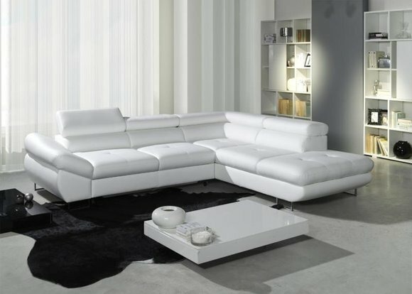 Ecksofa Eck Wahl Leder Stoff Polster Textil Bett+Kasten Couch Sofa Ecke