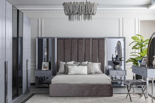 Graues Doppelbett Nachttische Luxus Schlafzimmermöbel Komfortables