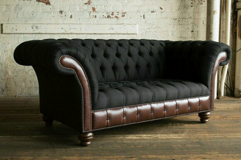 Schwarz Chesterfield Sofa Couch Polster Sitzmöbel Textil Stoff Leder Couchen Neu