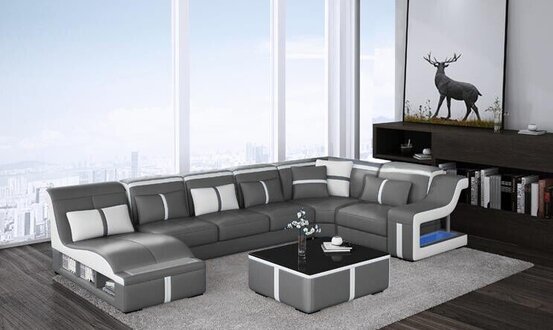 Wohnlandschaft U Form Ecksofa Design Eck Garnitur Couchen Sitzmöbel Leder Sofort