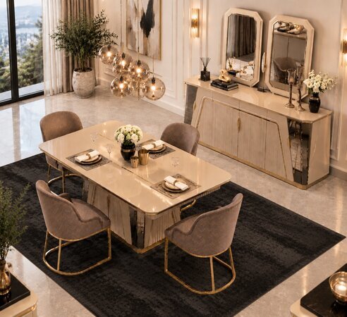 Modernes Esszimmer Set Esstisch Anrichte mit Spiegel Luxus Einrichtung