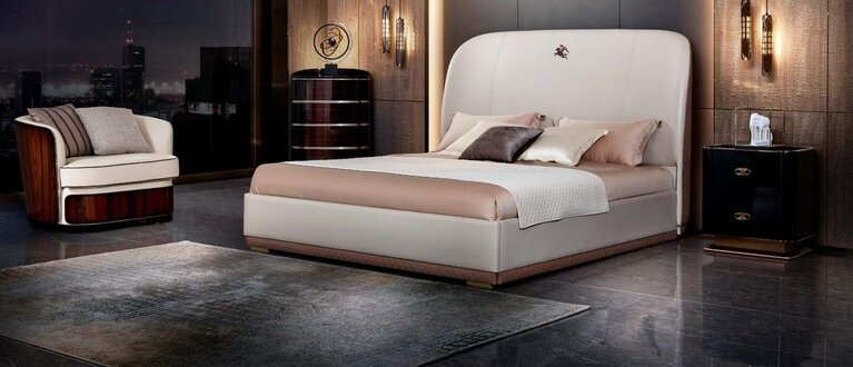 Bett Beige Leder Holz Schlafzimmer Lederbett Modern Design Möbel Luxus