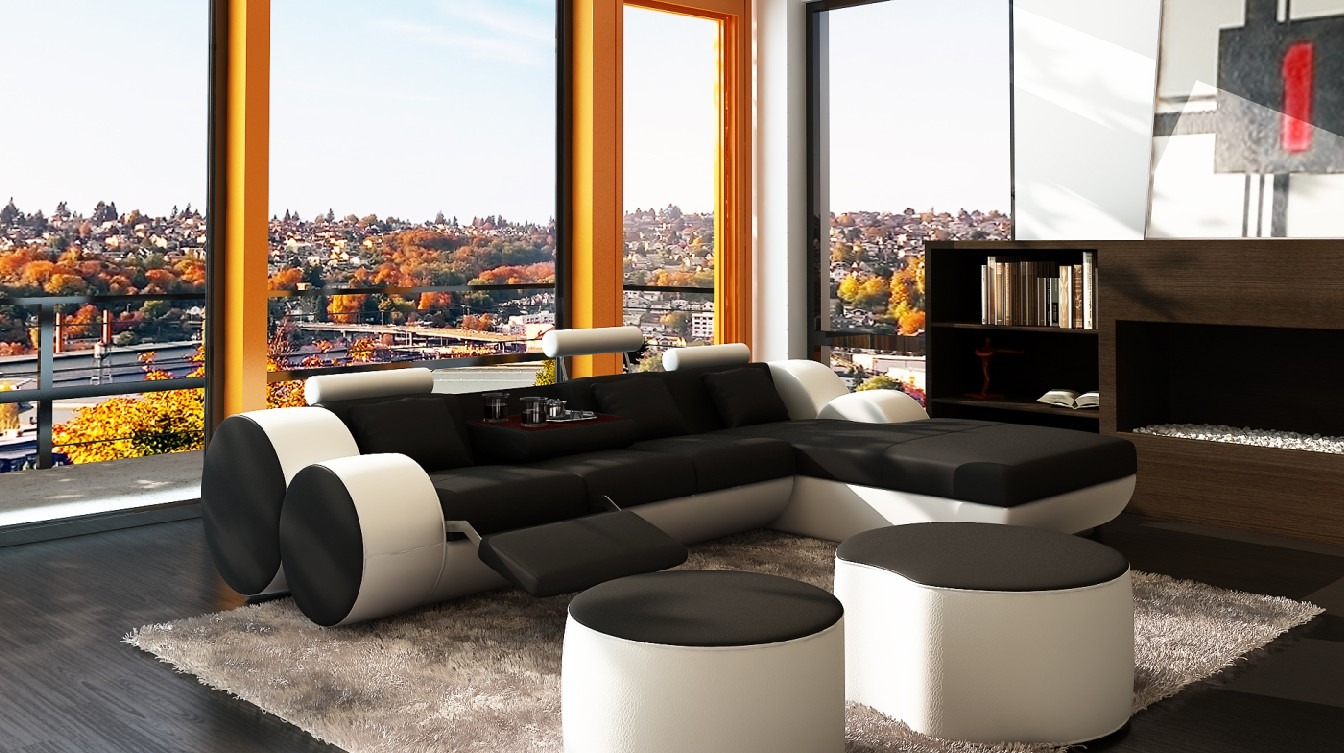 Ledersofa Couch Sofa Ecksofa Modell Wohnlandschaft Madrid II