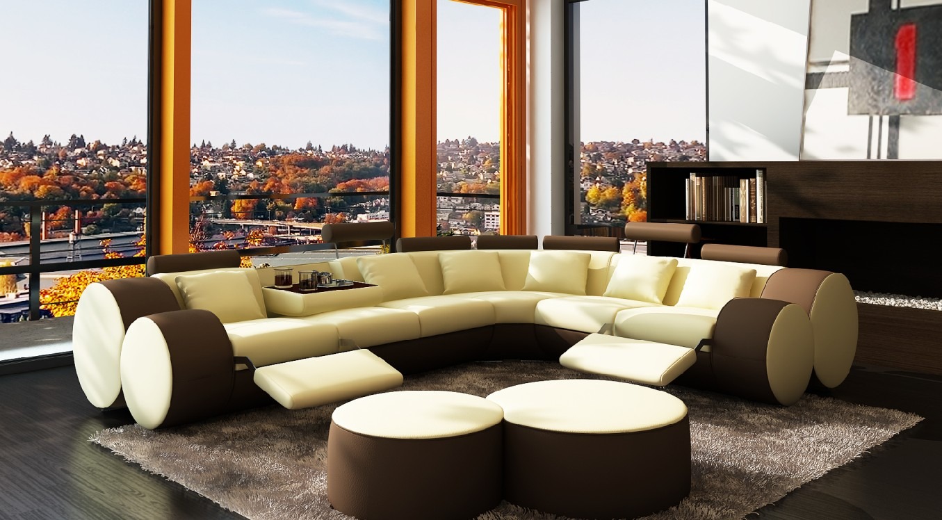 Ledersofa Design Ecksofa Madrid mit Relaxfunktion