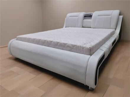 Modernes Doppelbett mit Lederpolster praktischen Ablageregalen Sofort