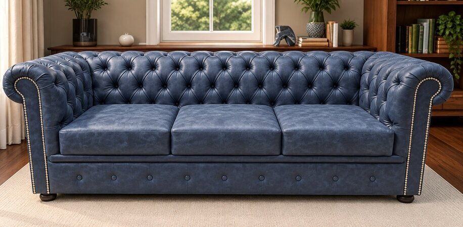Chesterfield Blau Dreisitzer Luxus Couch Designer Wohnzimmer Sofa Sofort