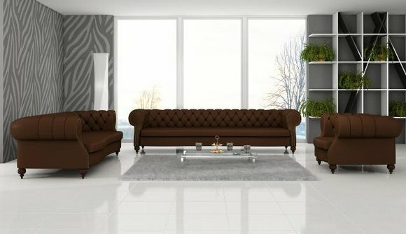 Sofagarnitur Ledersofa Sofa Couch Polster Leder Chesterfield Charly