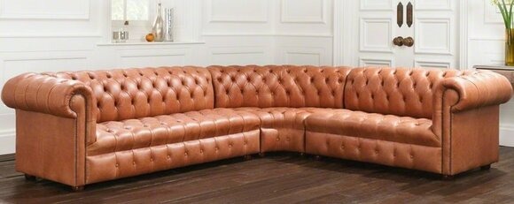 Ecksofa Chesterfield Ledersofa Orange Sofa Couch Textil Stoff Polster Ecke Neu