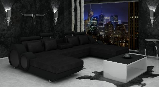 Textilsofa U-Form + USB,Ecksofa Designer Sofa Garnitur 2 Liegen Stoffsofa Berlin