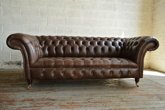 Chesterfield Sofa 3 SITZER Polster Designer Couchen Sofas Braun Leder Garnitur