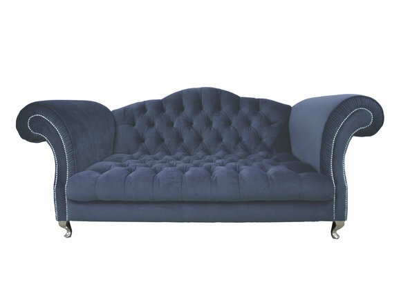 Chesterfield Klassisch Polster Designer Couchen Sofas Garnitur Dunkelblau SLIII