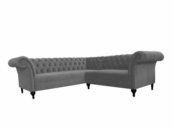 Chesterfield Ecksofa Eckcouch Designer Sofa Couch Samt Grau Ledersofa Modern